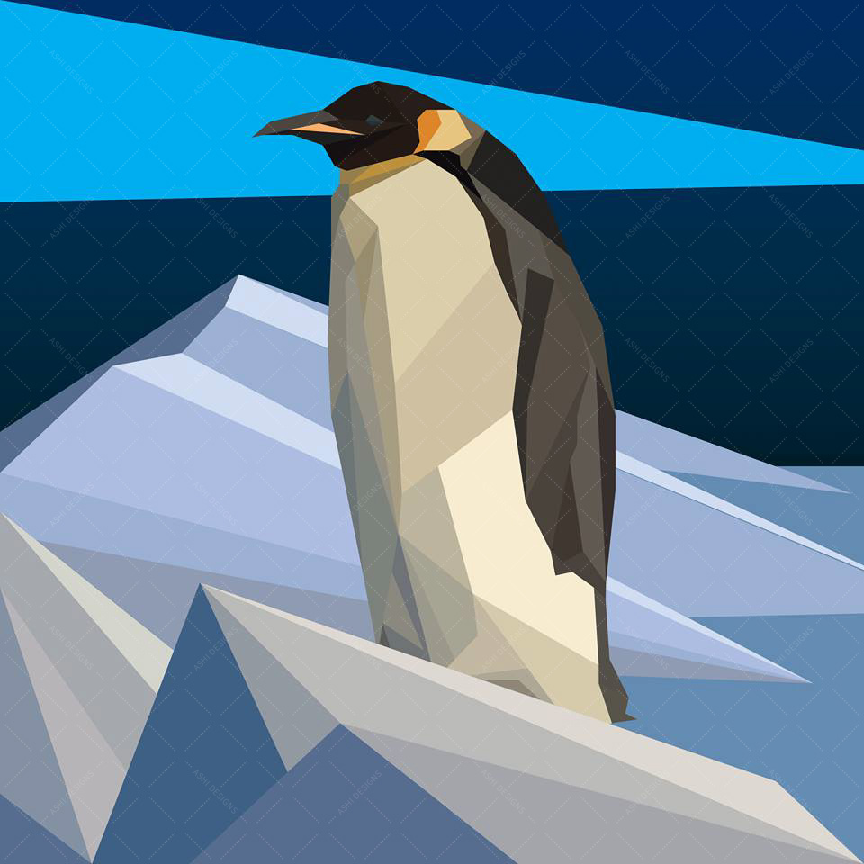 Vector illustration of a penguin made out of a triangular mesh.