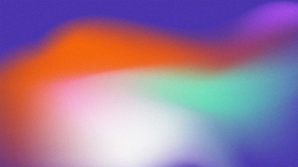 A freeform gradient of purple, orange, green, pink, and white.